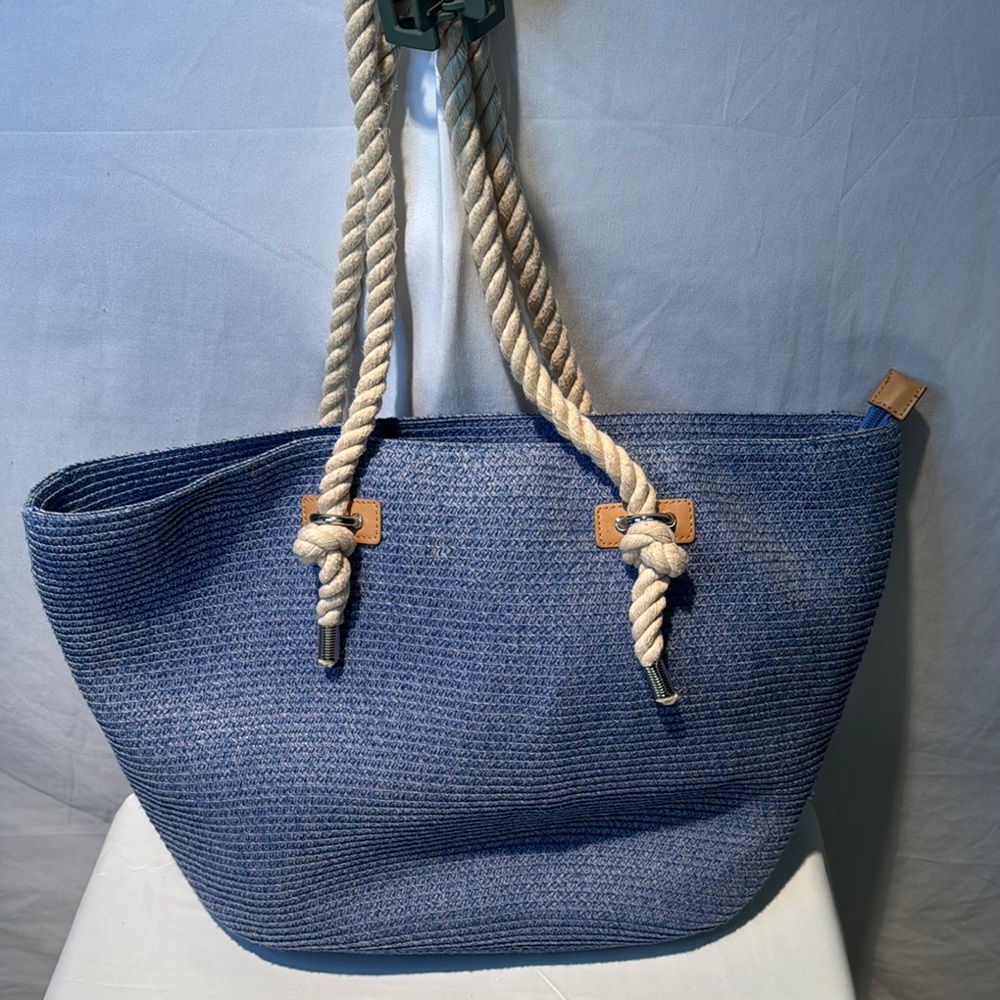 Nautical Blue Canvas Tote with Rope Handles - Picture 2 of 12